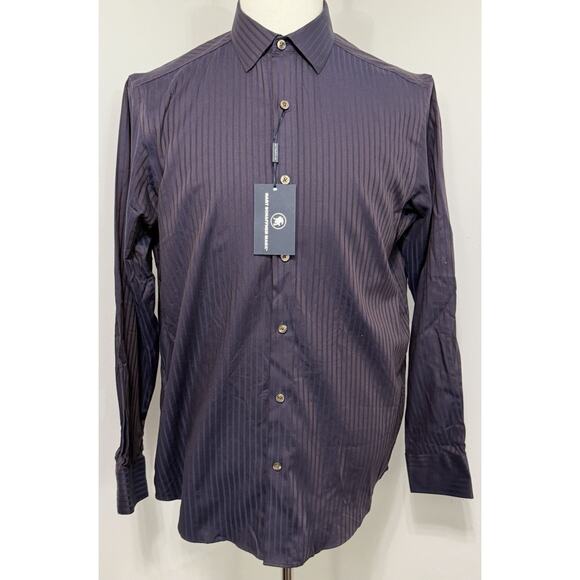 NEW Hart Schaffner Marx Button Collared Down Shirt Blue Plum Striped NWT Size M - Picture 2 of 2